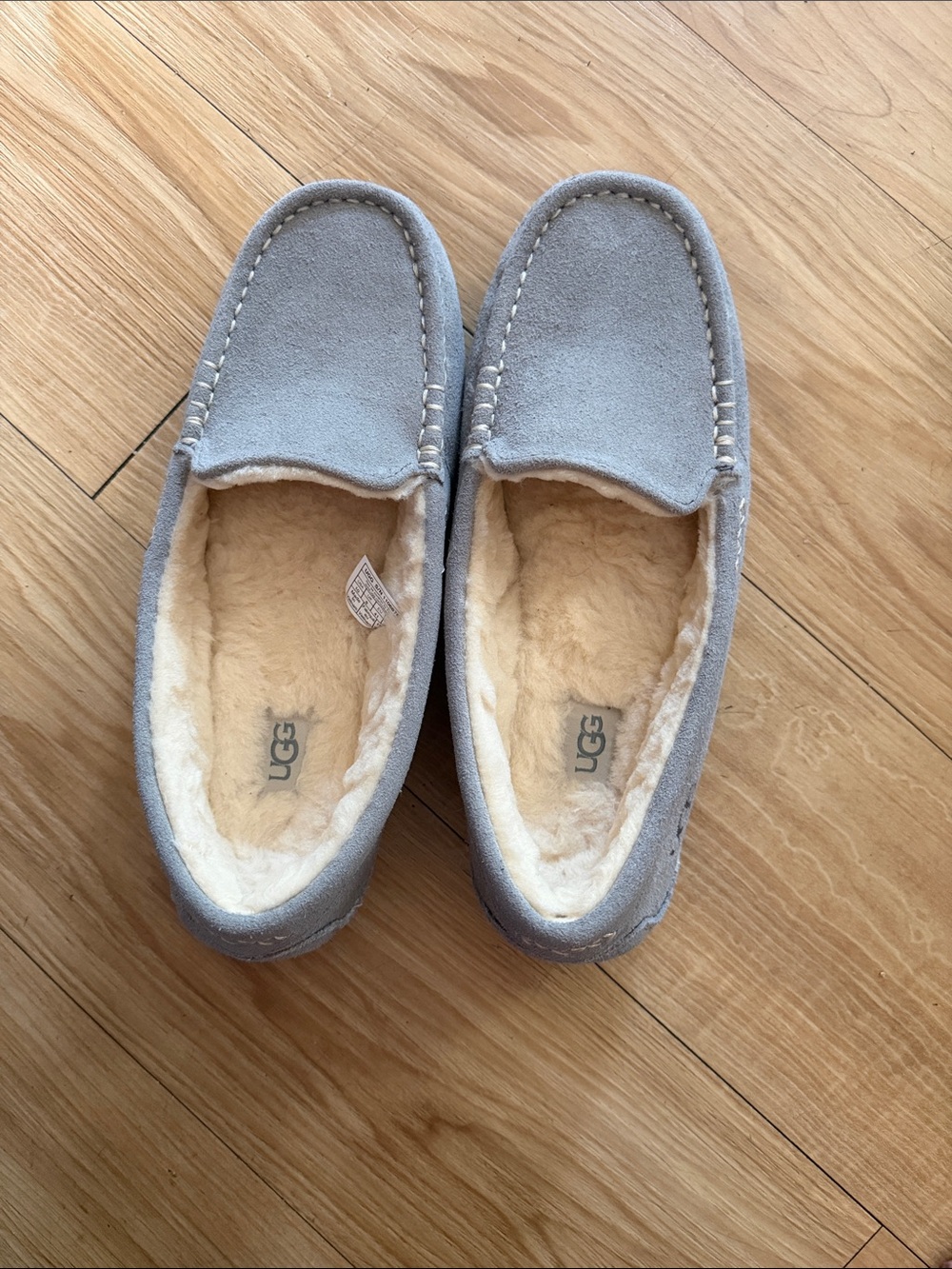 UGG Light Gray Suede Shearling-Lined Slippers